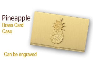 Brass Business Card Case with Pineapple, gold finish