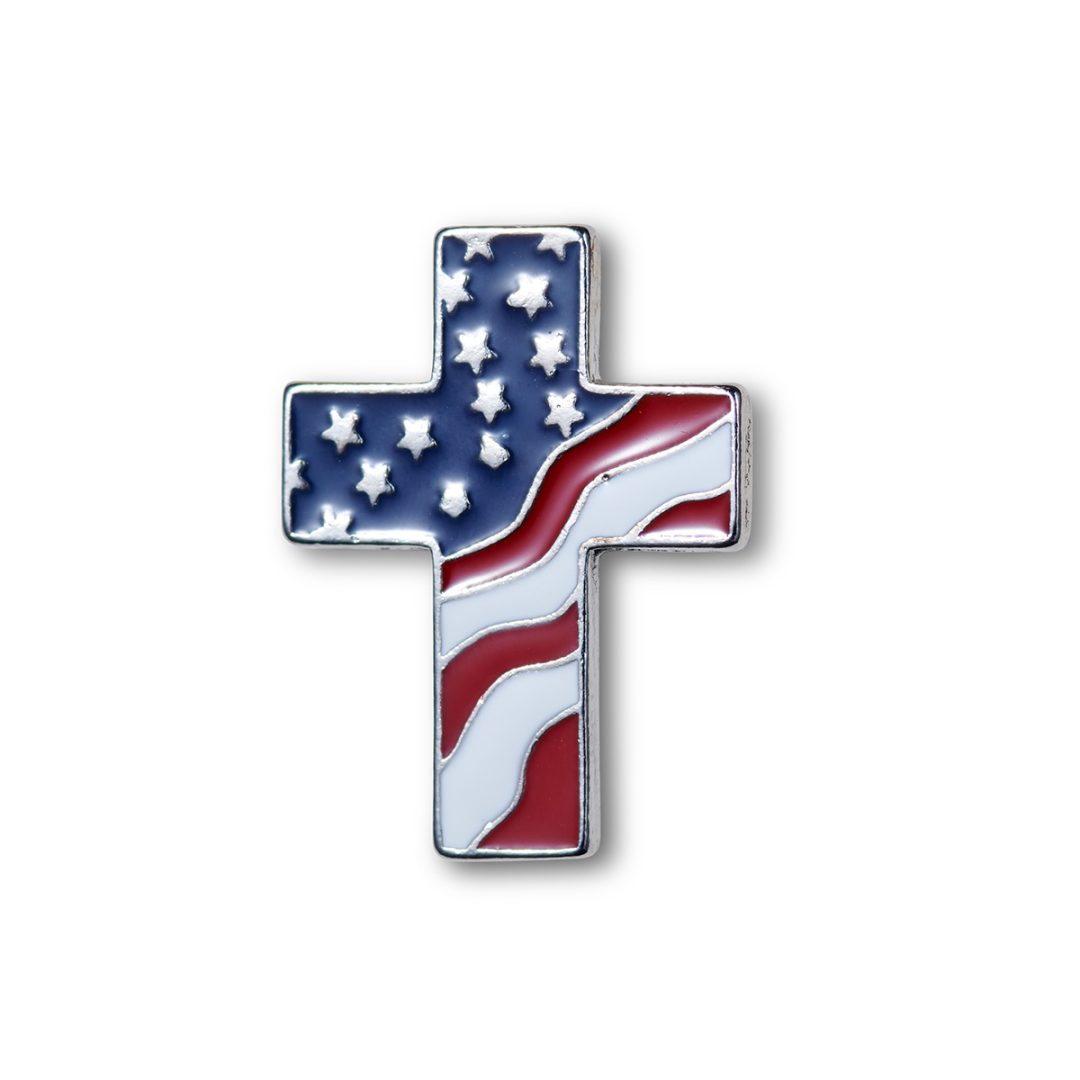 Cross American Flag Pin