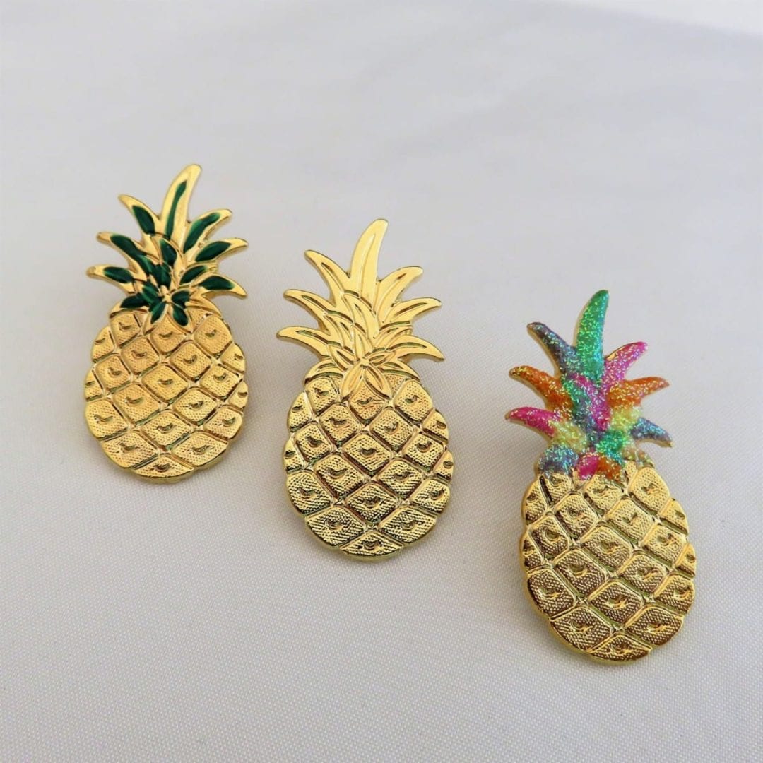 Large Pineapple Pins, gold and also hand painted