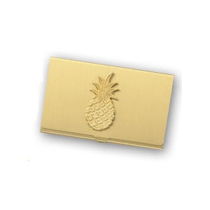 Business Card Case with Pineapple, Gold Finish